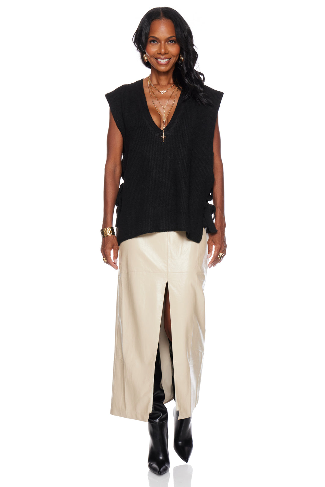 CELESTE SIDE TIE KNIT VEST – Leila Styyles - Main Image